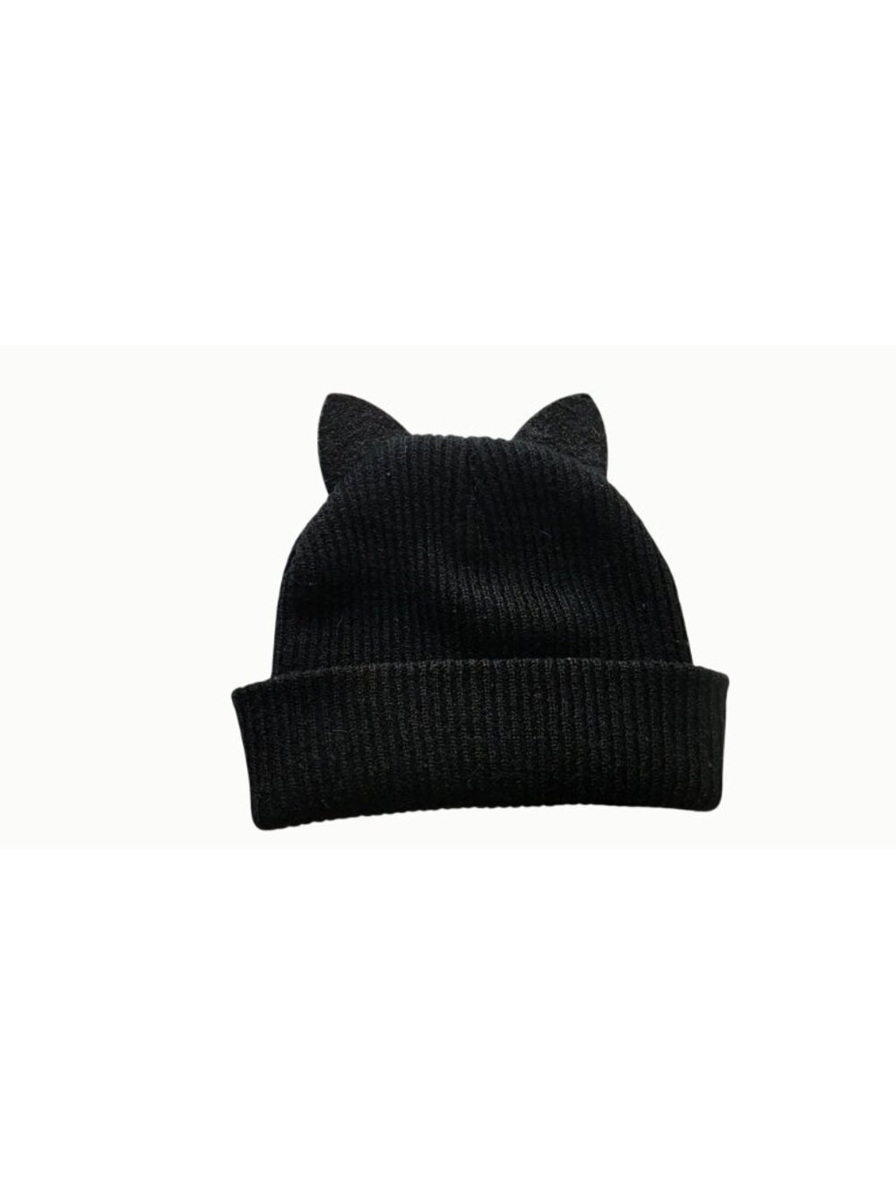 Black Cat Ear Beanie Rhinestone Crystal Kitty Whiskers Knit Winter Hat - Picture 2 of 3